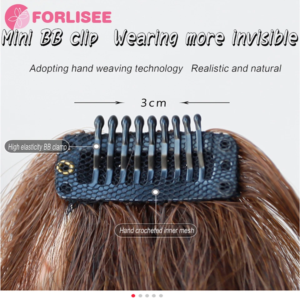 FORLISEE-Peruca Feminina De Franja De Ar Sintético, Testa Natural, Grampo De Cabelo Curling, Estilo França