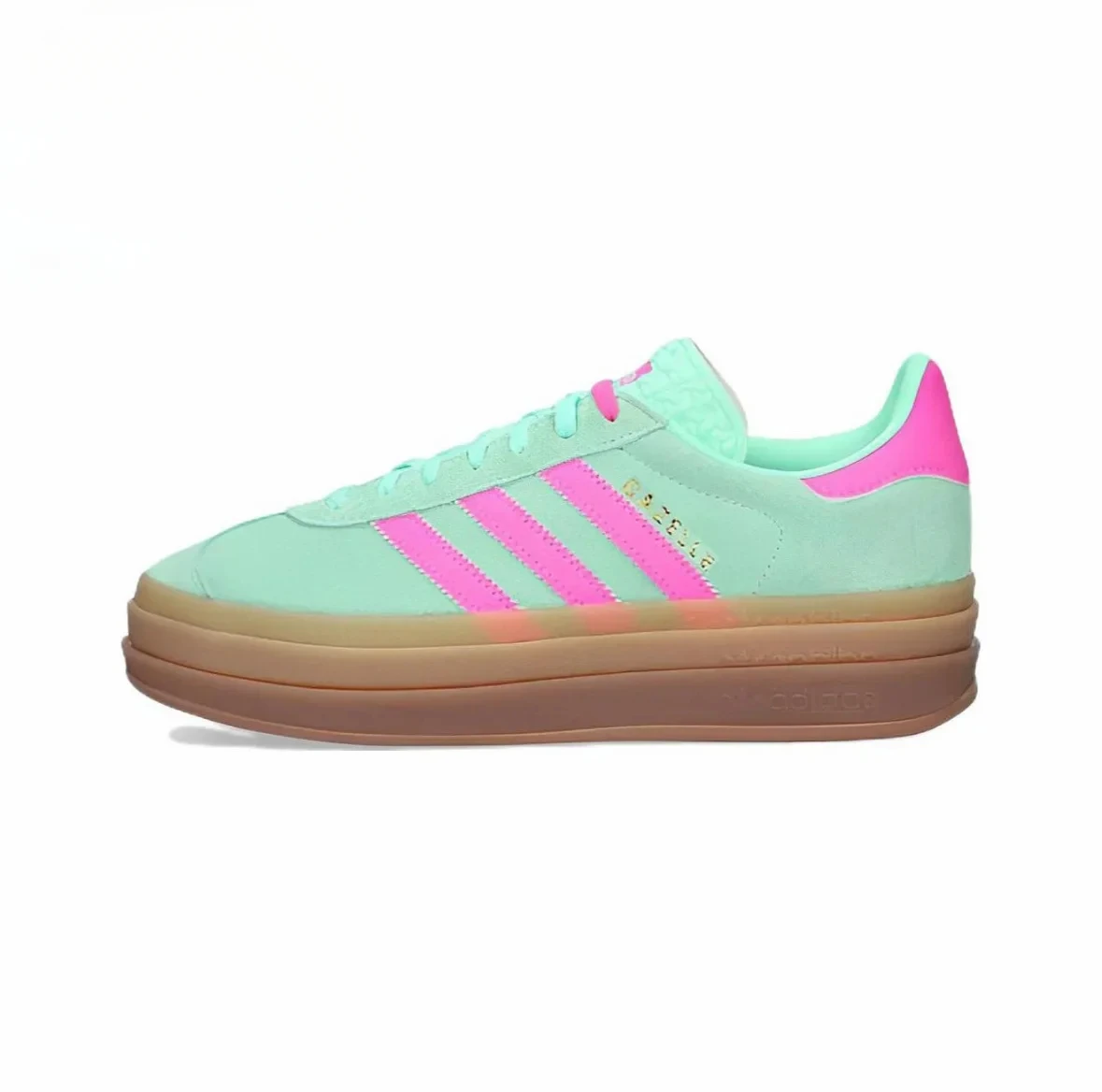 Adidas Originals Gazelle Bold Men's and Women's Skateboarding Shoes Thick Sole Casual Non Slip Wear Resistant Green Pink Brown