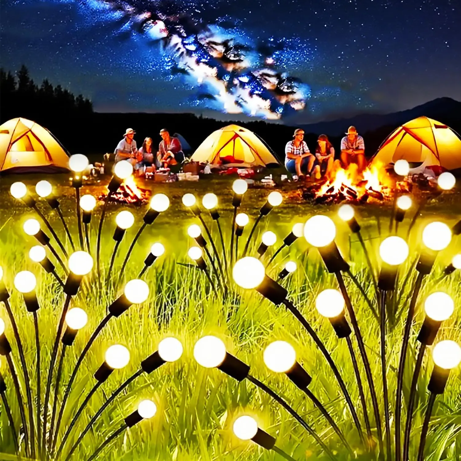 태양광 정원등 야외 방수 6개입 유연한 티타늄 와이어 반딧불이 조명 파티오 마당 산책로용