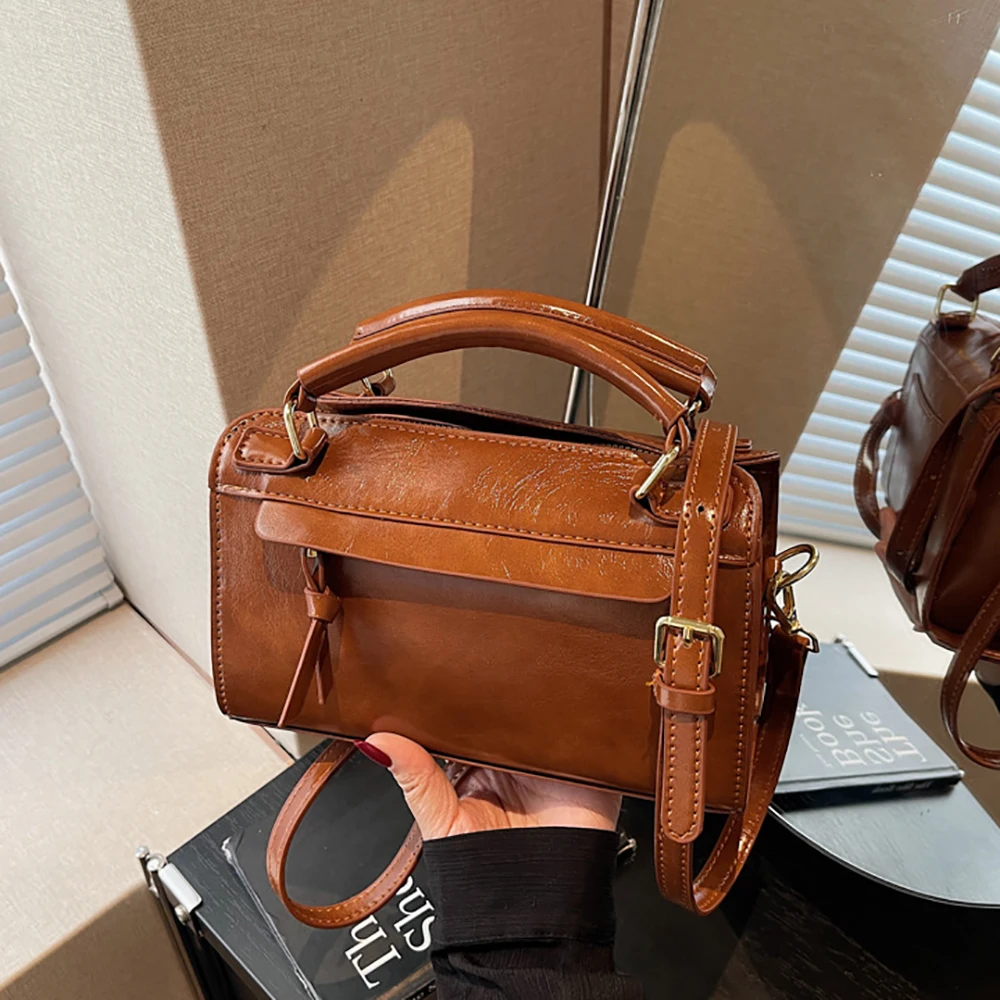Glossy Pu High Grade Crossbody Bag Women's Square Zipper Texture All-Match Versatile Messenger Bags Daily Commute Handbags