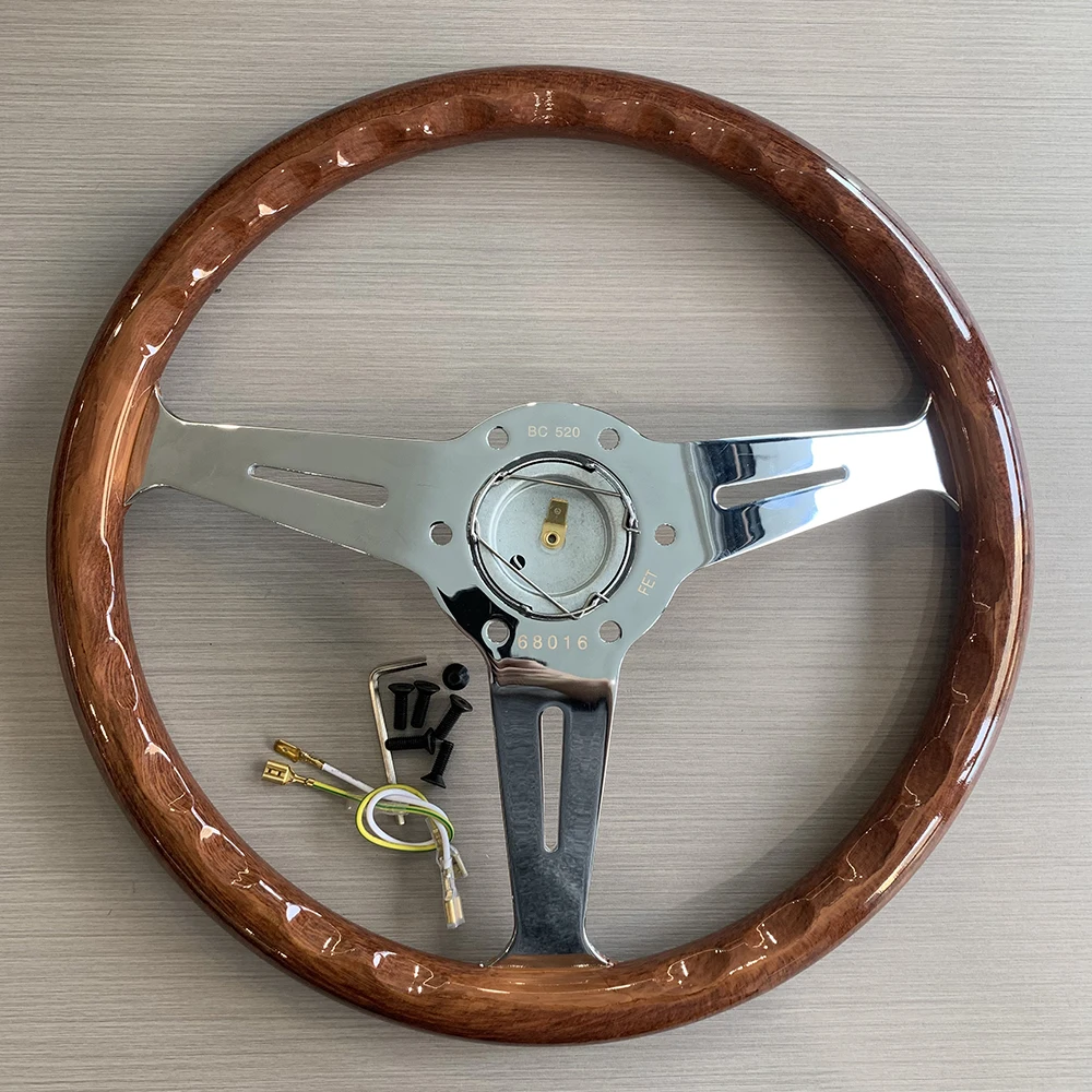 TIYPEOR Universal JDM Wood Style ABS Steering Wheel 14inch Classic Vintage Sports Car Steering Wheel