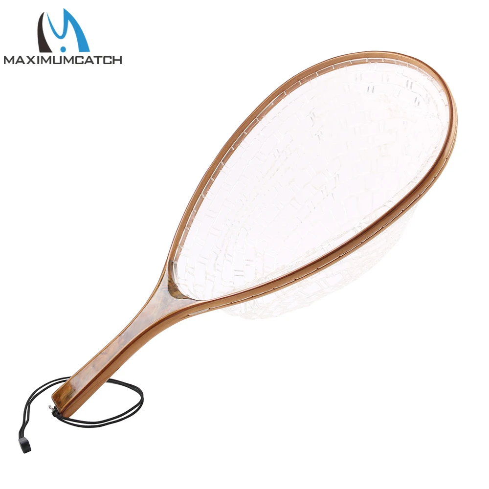 Maximumcatch Fly Fishing Landing Net Nylon Trout Catch and Release Net with Curve Wood Handle Tenkara Net