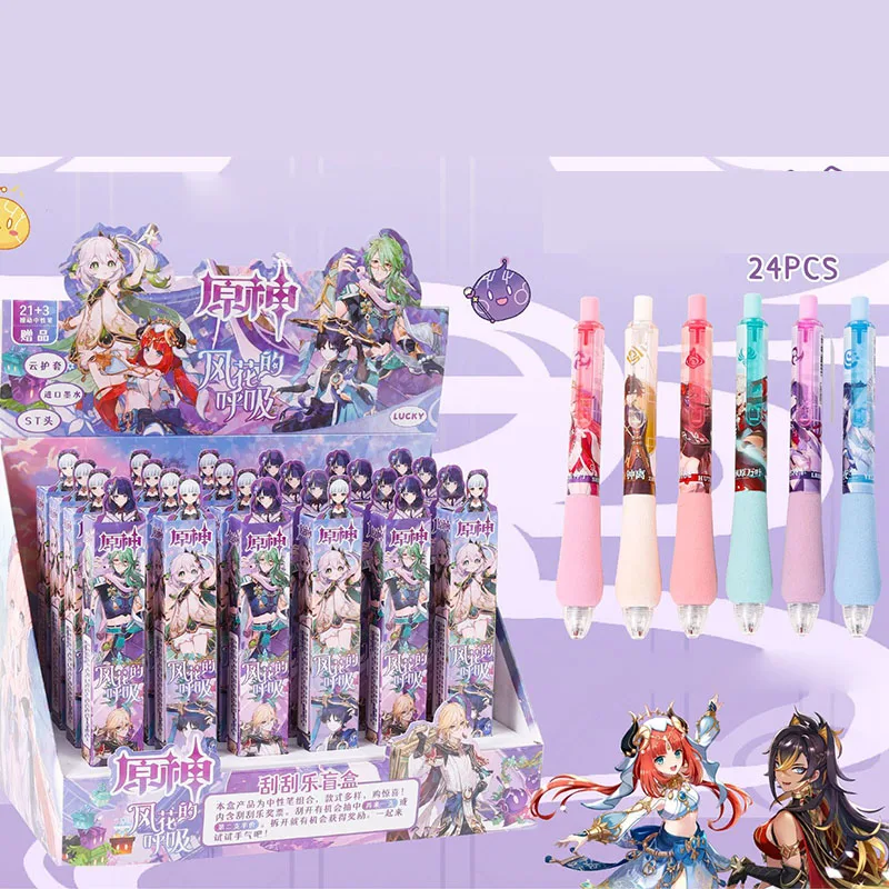 

24 pcs/lot Creative Genshin Impact Fat Gel Pen Cute 0.5mm Black Ink Signature Pens Stationery Gift School Writing Supplies