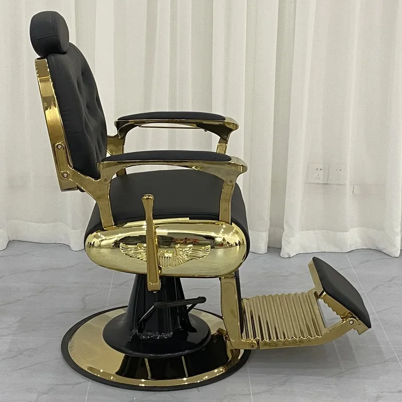 Yapin Wholesale Antique Reclining Black and Gold Hydraulic Oil Pump Hair Salon Barber Chair for Sale