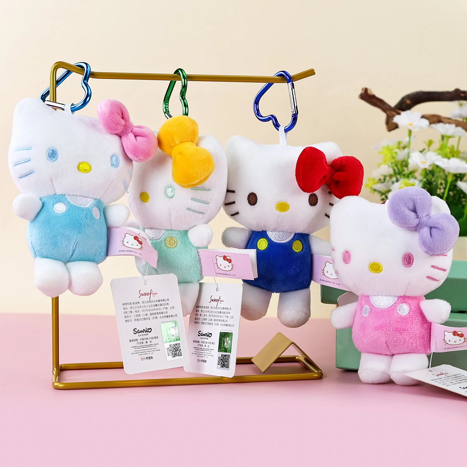 

2026 Pastel Hello Kitty Plush Keychain Set 4-Inch Cat Doll with Bow for Backpack and Keys