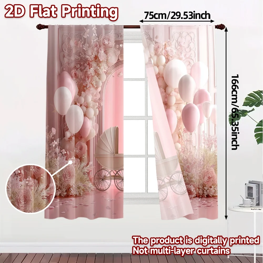 2pcs, 2D FLAT PRINTING Curtains (Without Rod) Blossom Bliss Minimalist Popular Curtains Versatile Polyester Curtains Outdoor