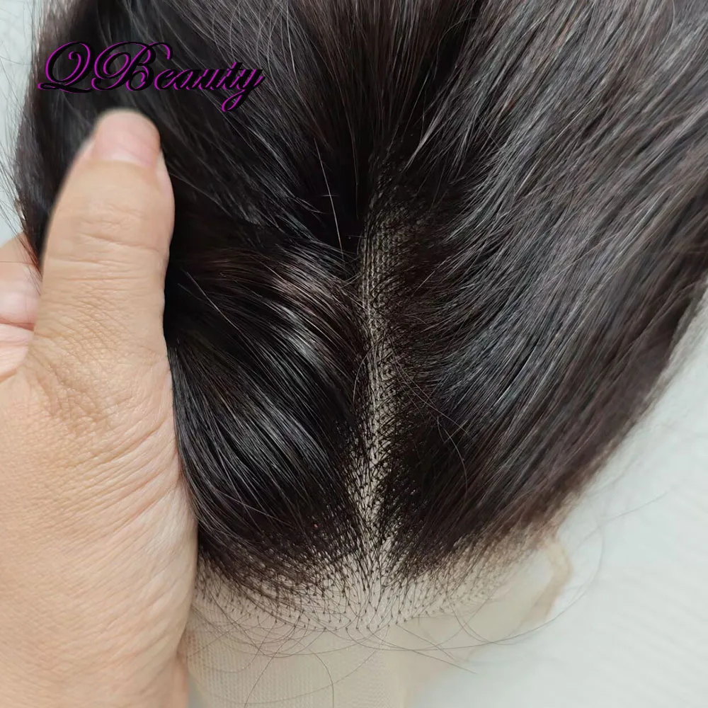 Black Human Hair 4x4 Lace Closure Pre-plucked Transparent Lace Free Part 22 inch Straight Soft Indian Hair QBeauty