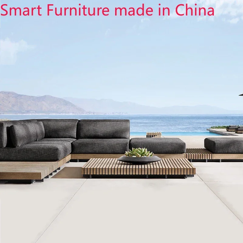 High-end Nordic terrace outdoor solid wood teak sofa Hotel coffee table outdoor open-air villa combination courtyard furniture