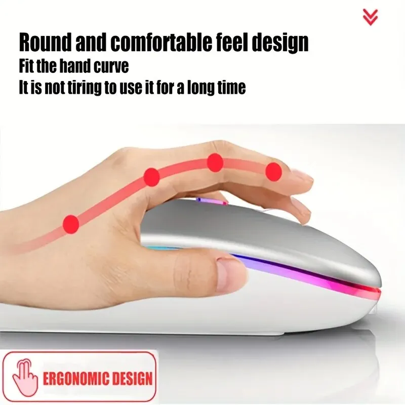 Mouse Ergonômico para Jogos, Retroiluminação, Compatível com USB, RGB, Recarregável, Silencioso, Retroiluminado, Laptop, PC