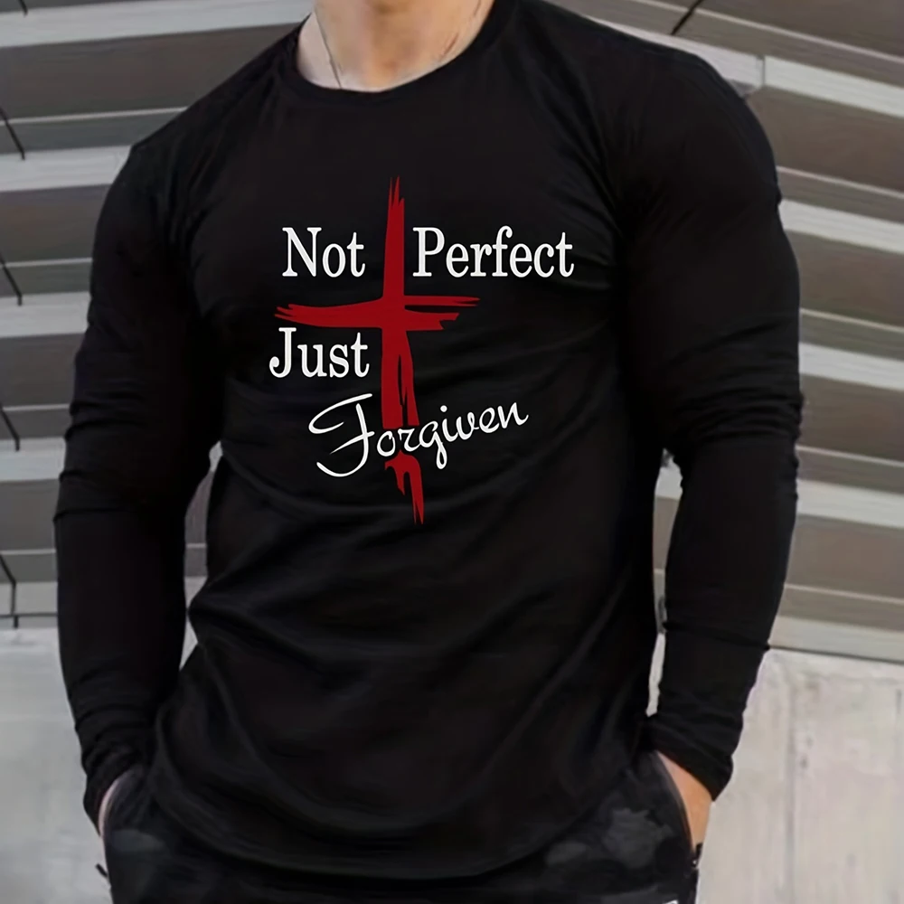 

Jesus letter printed men's T-shirt autumn and winter casual long sleeved shirt sport top fashion round neck oversized men's Tees