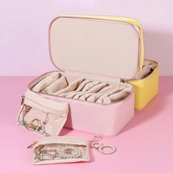 Portable Travel Jewelry Storage Boxes with Separate Bag Women's Jewelry Organizer Case Leather Ring Earring Necklace Packaging