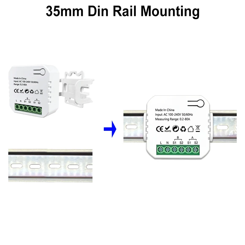 Tuya Smart Life ZigBee Energy Monitor, 1, 2 Channel Bidirectional with Current Sensor, App Monitor Power, 110V, 240V, 50Hz, 60Hz