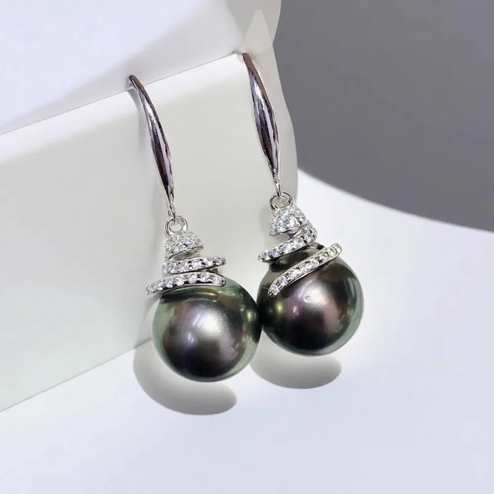Gorgeous AAAA10-11mm Tahiti natural pearl earrings 925s