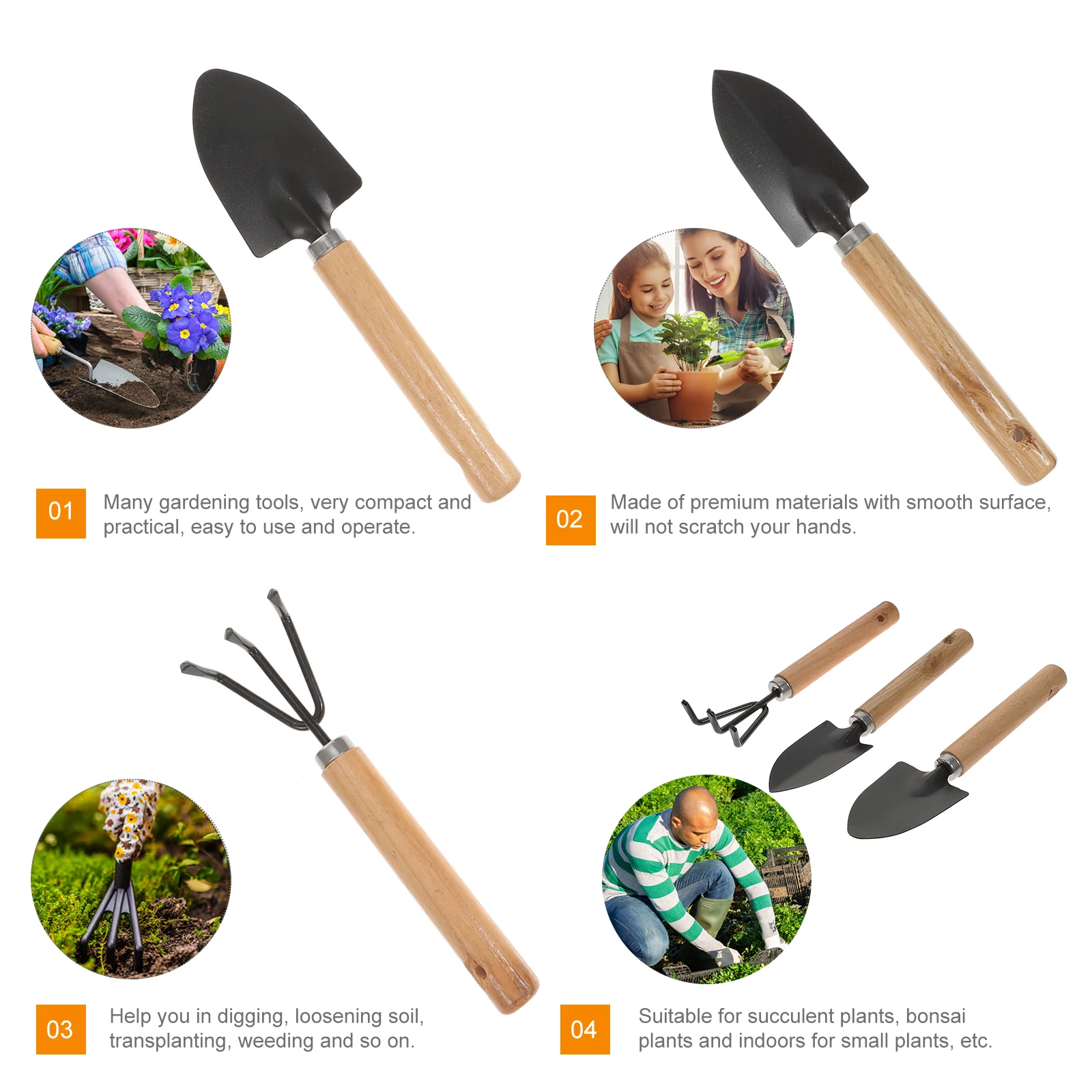 

3 Pcs Three-piece Set of Gardening Tools Rake Shovel Camping Indoor Mini Trowel