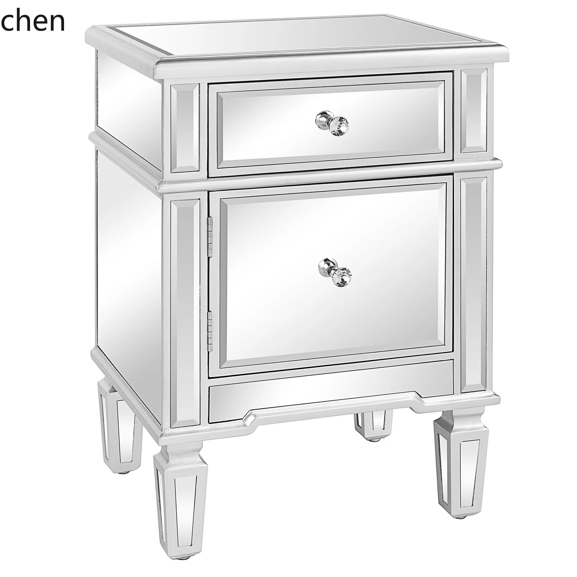 ZML Modern Minimalist High-Legged Double-Layer Chest of Drawers Bedroom Mirror Glass Bedside Table Sofa Small Side Table