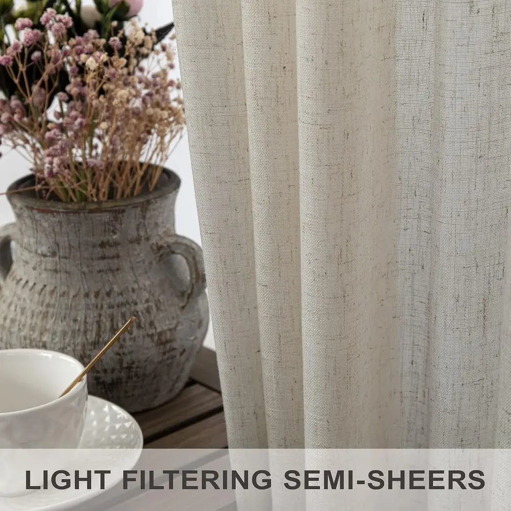 ستائر شفافة من الكتان مقاس 52 × 94 لغرفة المعيشة، تصفية الضوء، لوحتين، بيج، مناسبة لأبواب الفناء ونوافذ الخليج