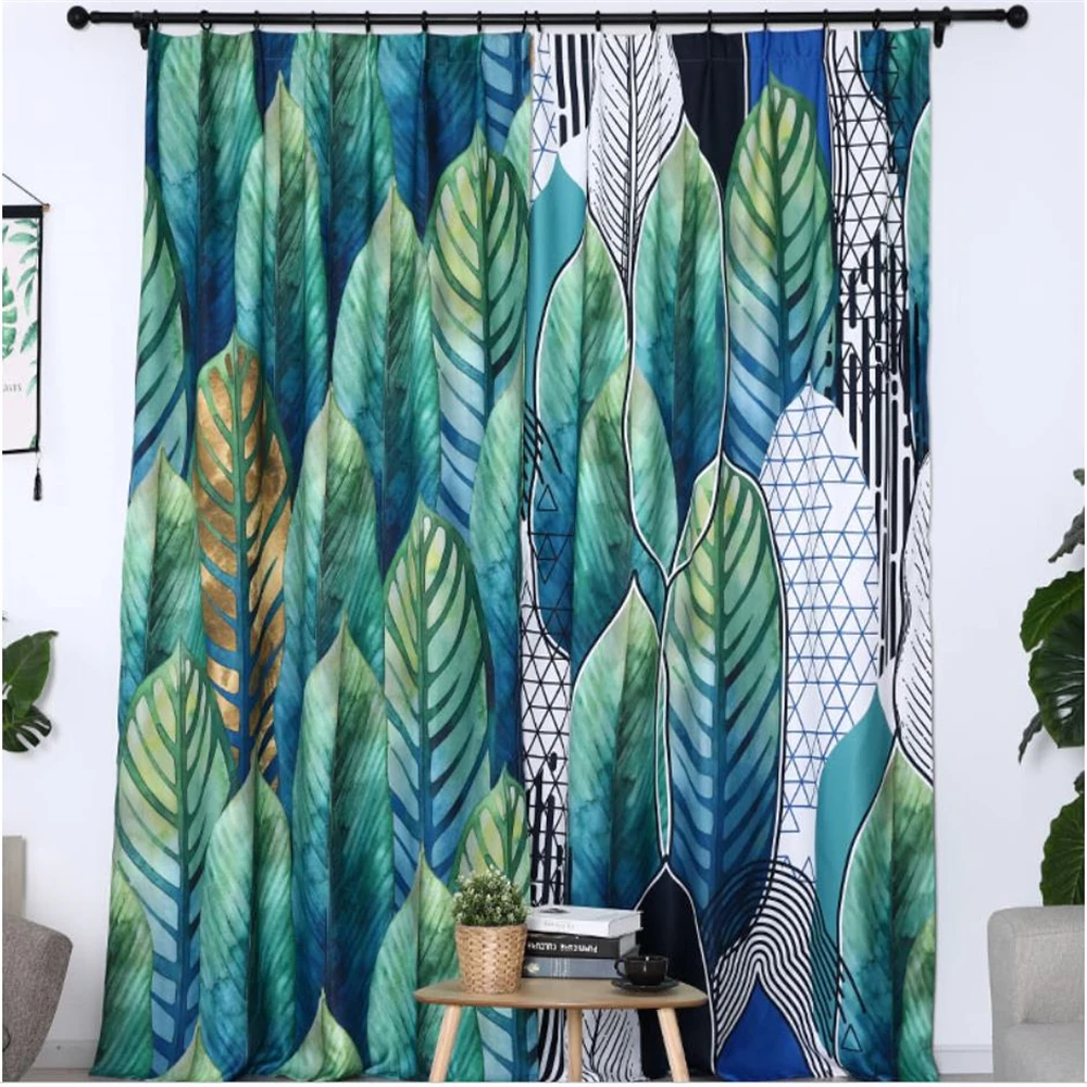 Luxury Blackout 3D Window Curtain Customized 3d curtain green plant small fresh bedroom background blackout curtain