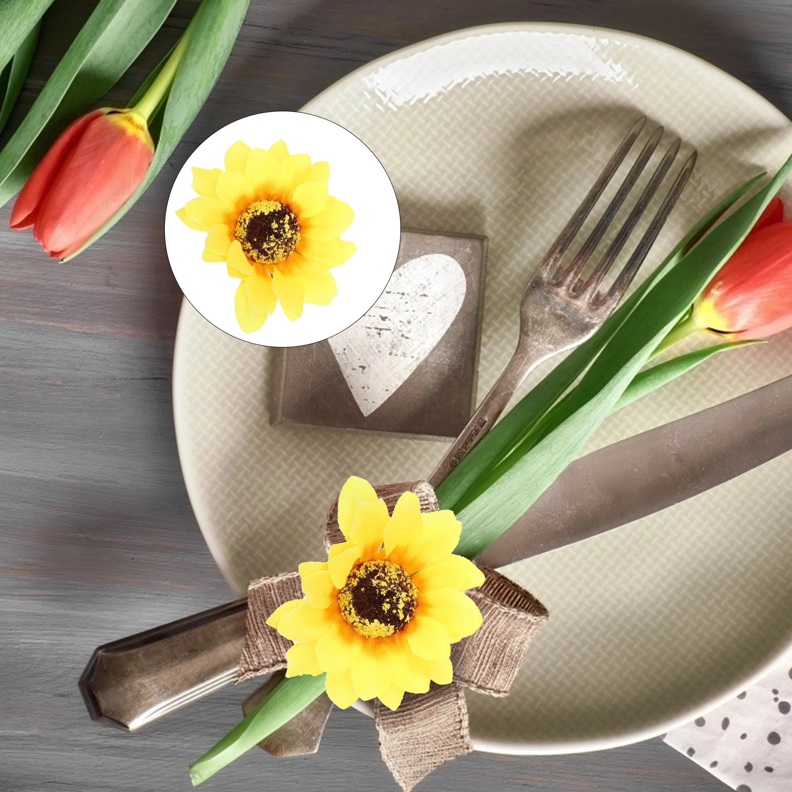 

2pcs Napkin Ring Sunflower Floral Buckle Cloth Napkin Holder For Wedding Party Table Decoration Dining Fabric Ring