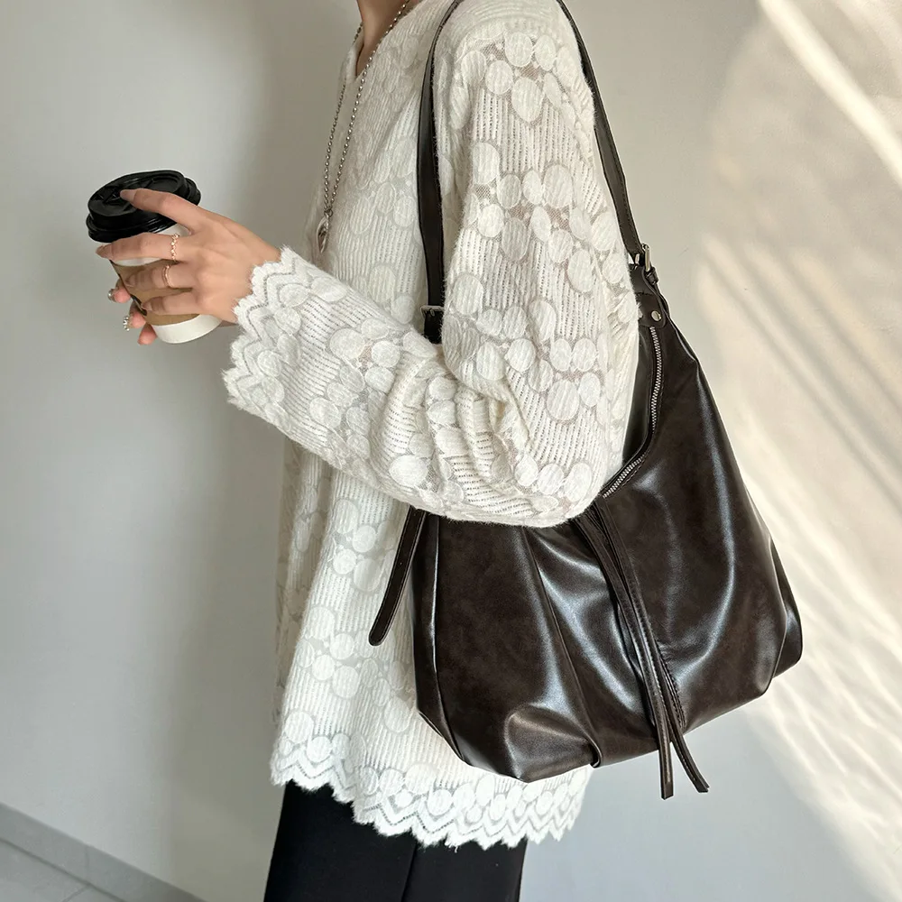 

Ladies' Trendy Simple Vintage-Style PU Leather Tote Bag, Women's Commuter Large Capacity Shoulder Messenger Hobo Bag
