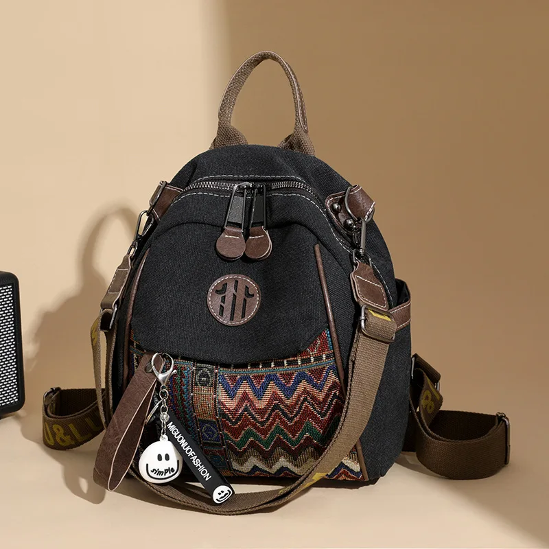 1pcs Women Denim Backpack Large Capacity Vintage Embroidery Backpack Multifunctional Crossbody Bag