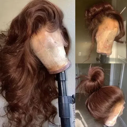 Body Wave Chocolate Brown Lace Front Wigs Human Hair Pre Plucked Brazilian Brown Virgin Hair Glueless HD Frontal Wig For Women