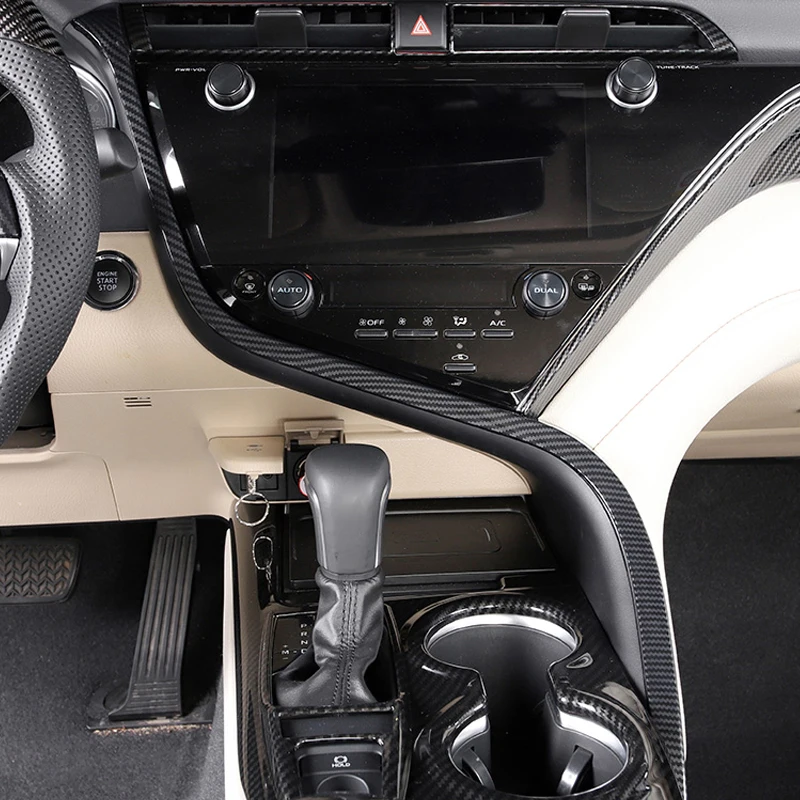 Car Interior For Toyota Camry 2018 2019 2020 2021 Carbon Fiber Steering Wheel Button Decorative Cover  Accessories Car Styling