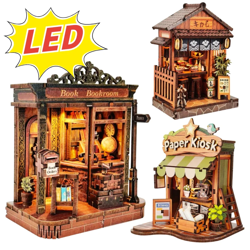 Mini Flower Shop Model For Adults With LED Lighting DIY Wooden Book Home Building Gift Creative Bookstore Desktop Decoration