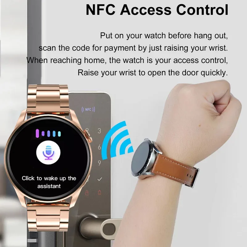 2024 NFC Smart Watch Women 390*390 Screen GPS Movement Track Sport Watches Women Magnetic Charging Bluetooth Call ECG Smartwatch