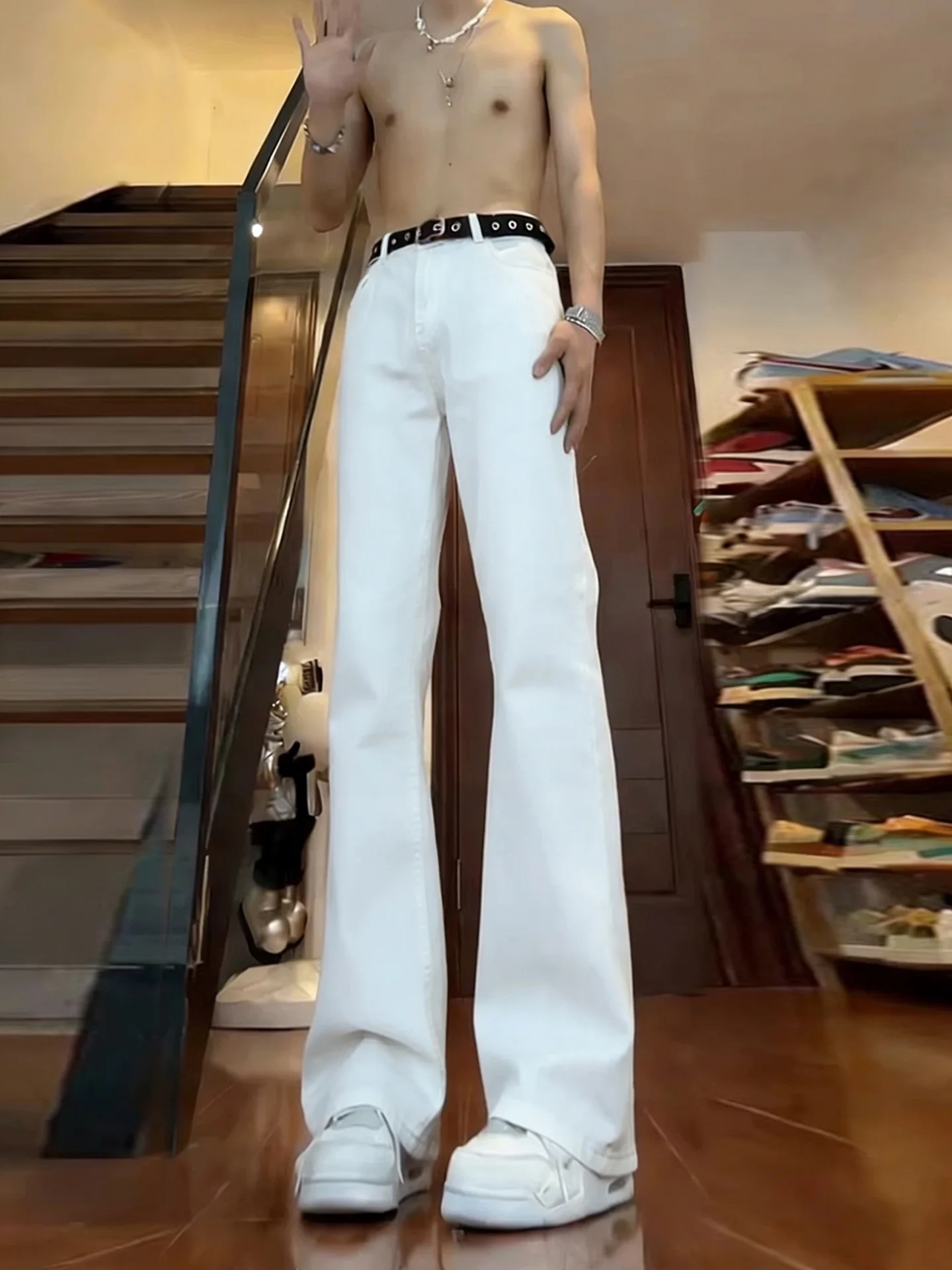 

White American Sle Knife Straight Leg Jeans Men's Spring High Rise Leg Lengthening Slimming Non-Matching Pants
