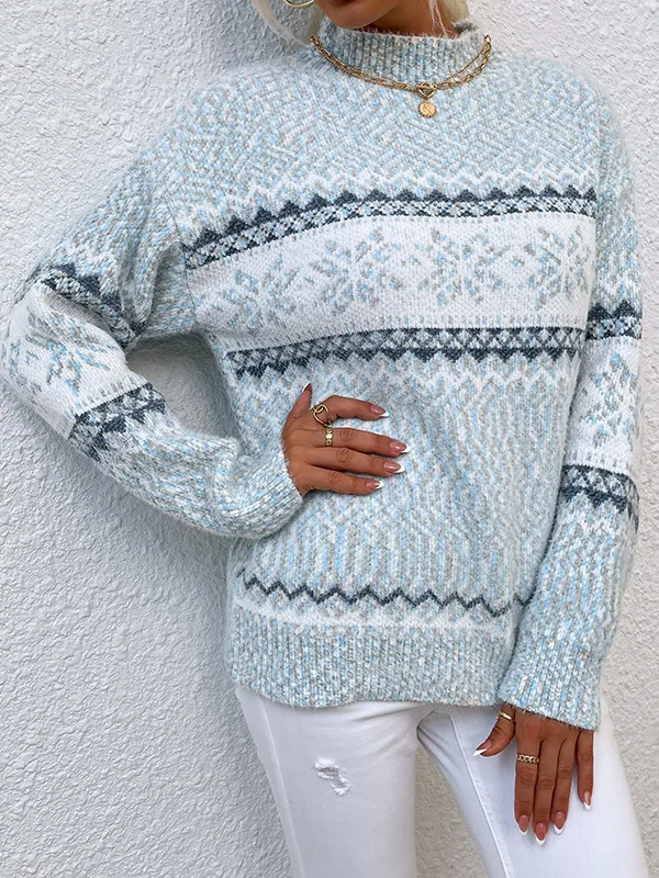 

Women's Semi High Ne Printed Sweater Crew Ne Long Sve Knitwear Comfortable Warm Striped Pattern Autumn Winter Top