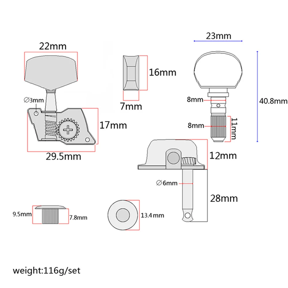 

5Pcs Banjo Semi-Closed Machine Head Tuning Peg Set Banjo Tuner Key with Bushings Metal Construction for Stable String Tuning