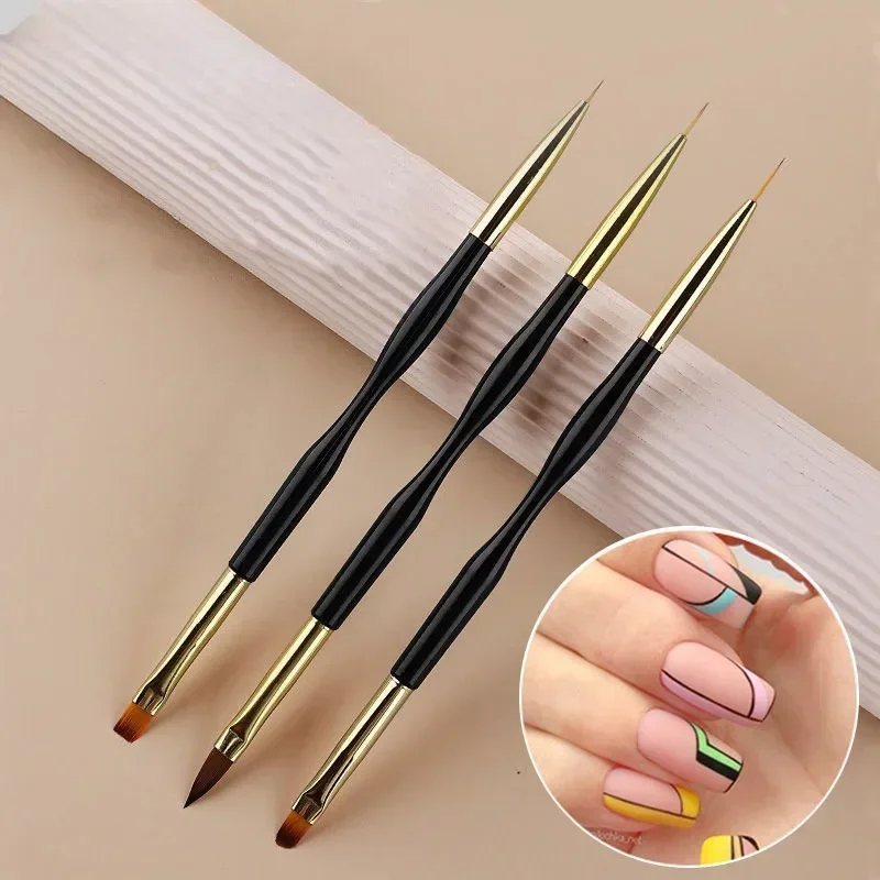 New 3Pcs Tips Ultra-thin Line Drawing Pen Nail Art Liner Brush Set French Stripe Dual End UV Gel Painting Brushes Manicure Tools