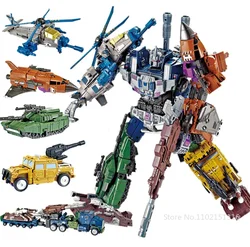 5 in 1 Transformation Oversized Bruticus Robot car Action Figures Military tank plane Devastator model