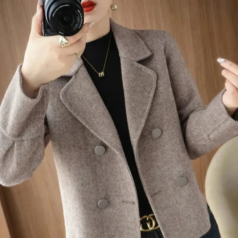 High-end Women's Double-sided Tweed Coat Autumn and Winter New Long-sleeved Suit Jacket Double-breasted Office Lady Short Top