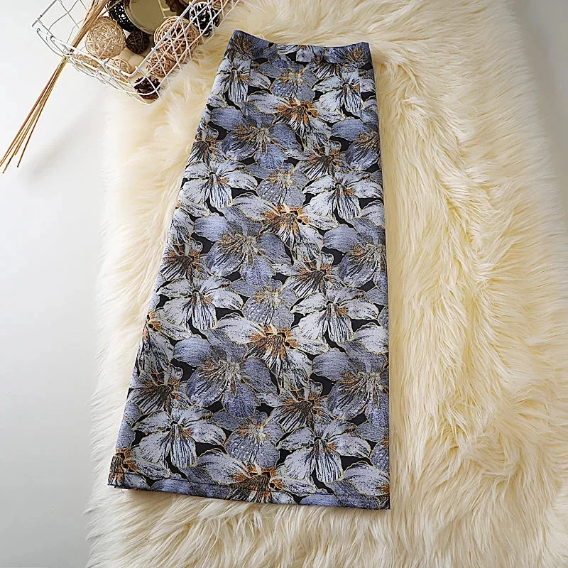 Fashion Retro Print Skirt Women's Summer new High Waist Slim Split Long Hip Skirts for Women Women's Clothing Sales Mini Skirt