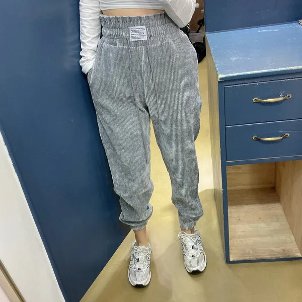 

Winter New Sle Loose Waist Patched Casual Pants Long Trousers Tight Fit Vertical Stripes Korean Sle Women's Faion