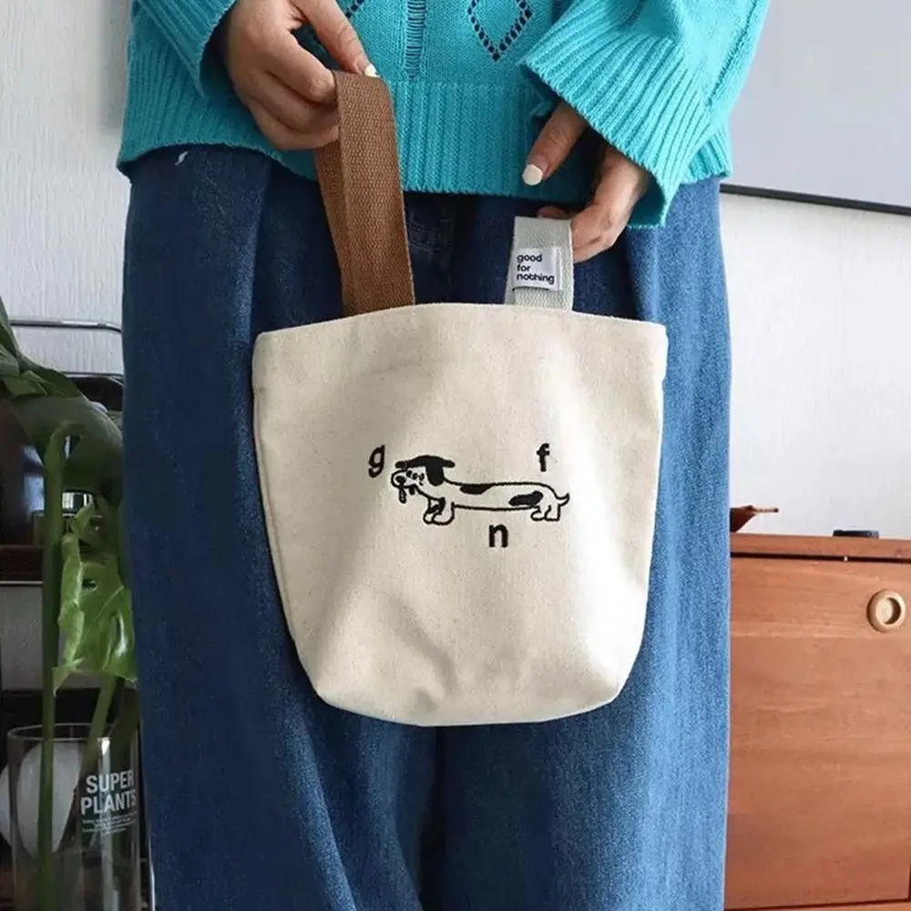 Leisure Dog Embroidery Puppy Canvas Bag Cartoon Printing Canvas Handbag Sundries Storage Bag Cute Small Tote Bag Unisex