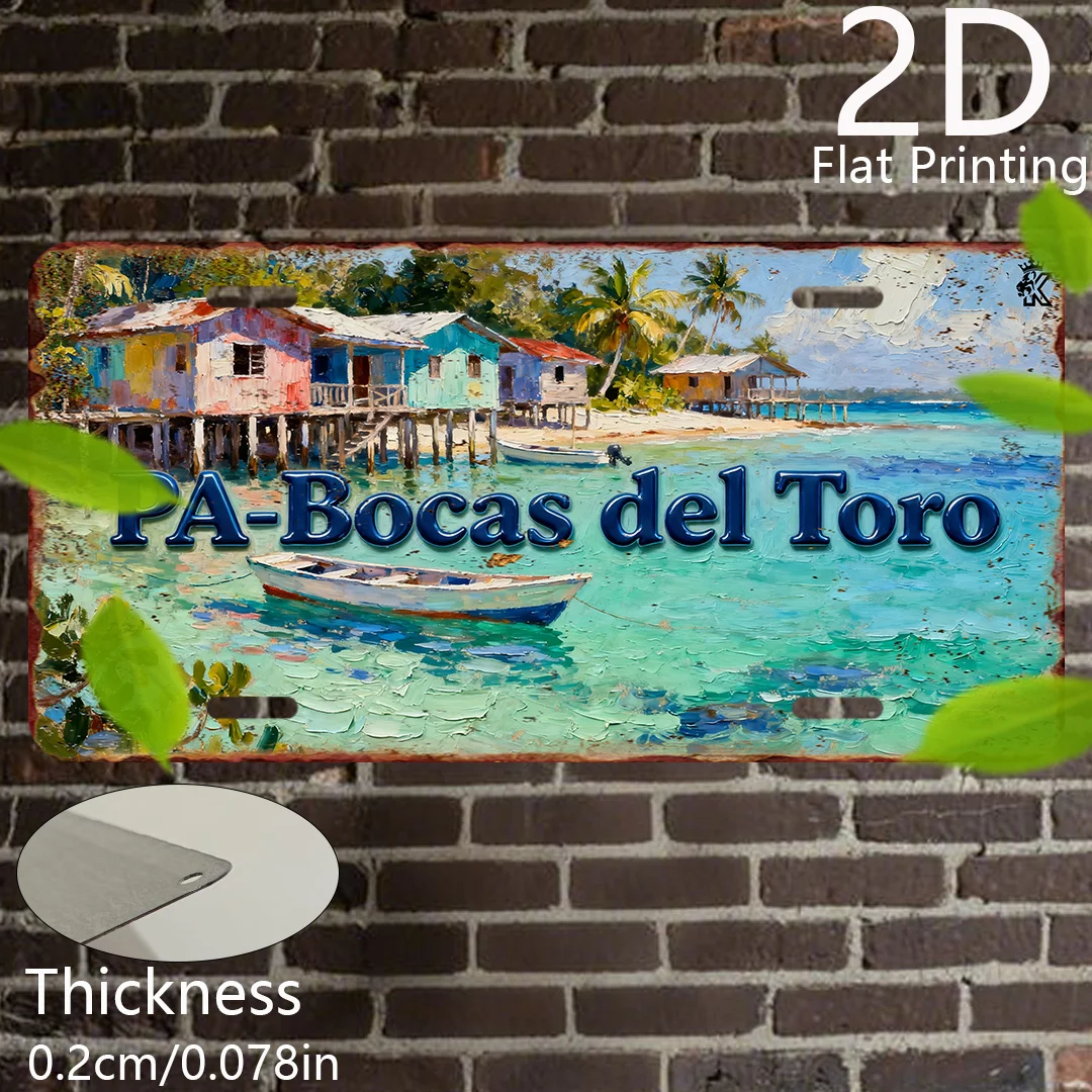 2D Flat，Plaque Cover And Plaque,1 Panama Bocas Del Toro Vintage Metal Plaque Sign, Panama Style Decorative Plaque