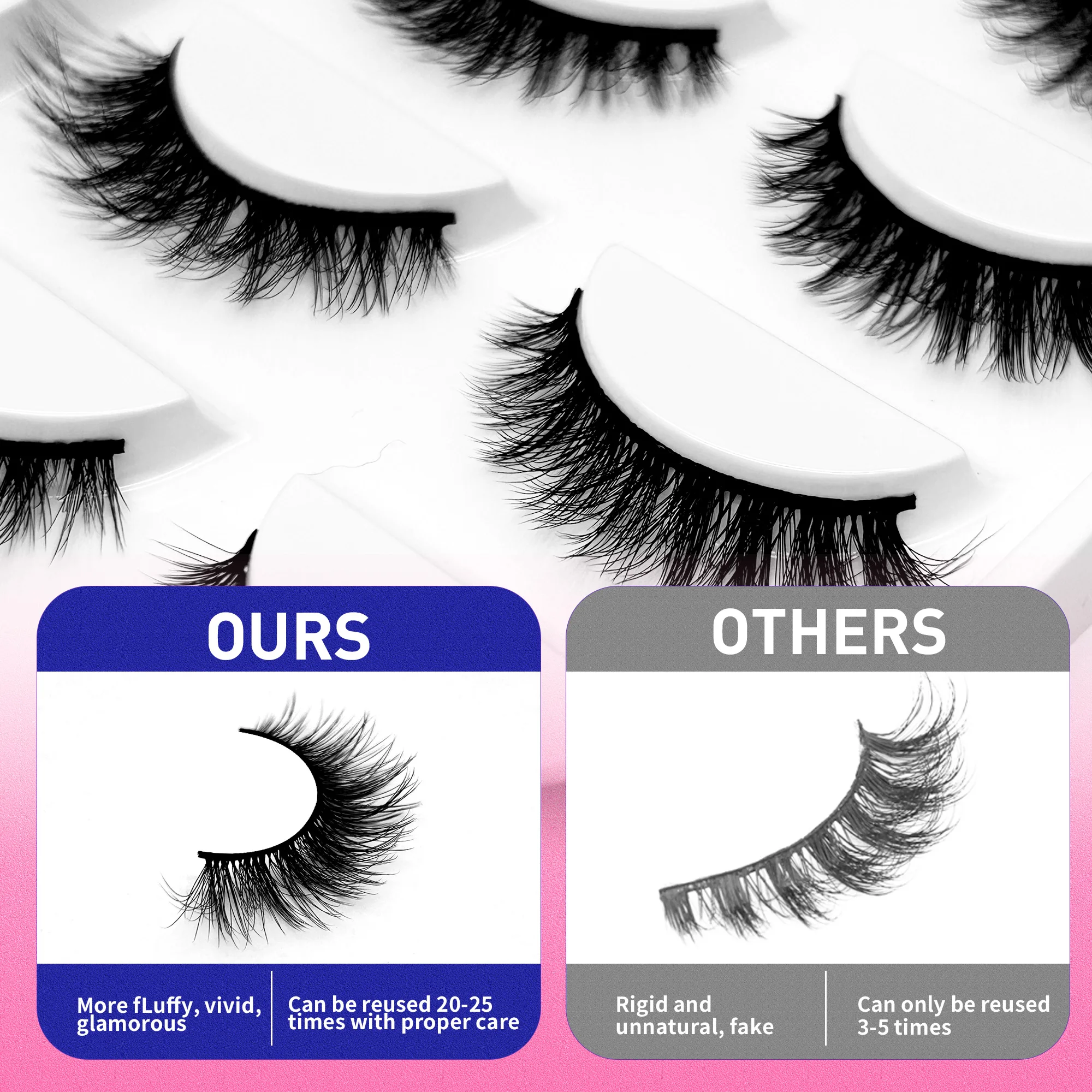 رموش المنك المتوسطة الرموش الصناعية طويلة 5 زوج/حزمة ثلاثية الأبعاد مجعد سميكة رموش بالمنك بالجملة نظرة طبيعية مثل لاش تمديد #4