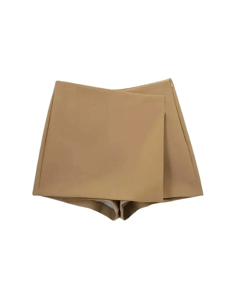 Trza moda feminina pareo estilo assimétrico shorts saias vintage cintura alta zíper lateral feminino skort mujer