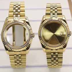 Gold 36mm 40mm Fluted Watch Cases Men Wrist Watch Strap Parts For Seiko nh34 nh35 nh36 Miyota 8215 Movement 28.5mm Dial Datejust