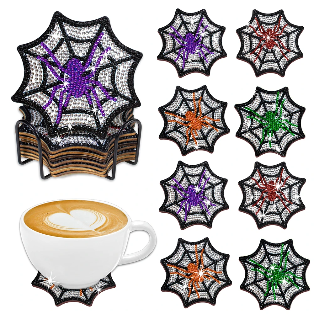 

Halloween Decor 10PCS DIY Diamond Painting Coasters Kit Drill Diamond Coasters Animals Paw Mat Art Diamonds Coaster Adults Kids