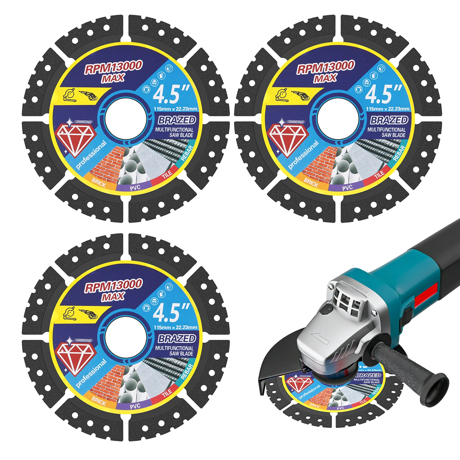 

3/15 Piece Diamond Multi Purpose Saw Blade 4.5" Diamond Saw Blade Versatile Cutting Disc for Cutting Marble Quartz Stone Tile