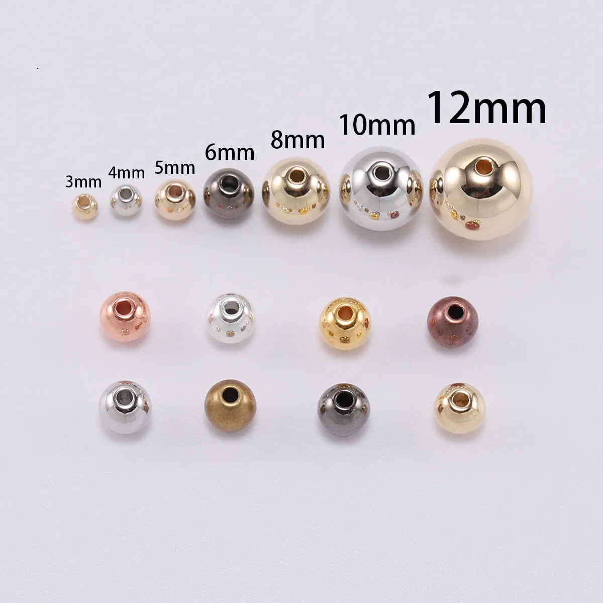 High quality 3/4/5/6/8/10/12mm Copper Round Ball Spacer Beads For Diy Bracelet Jewelry Making Accessories wholesale