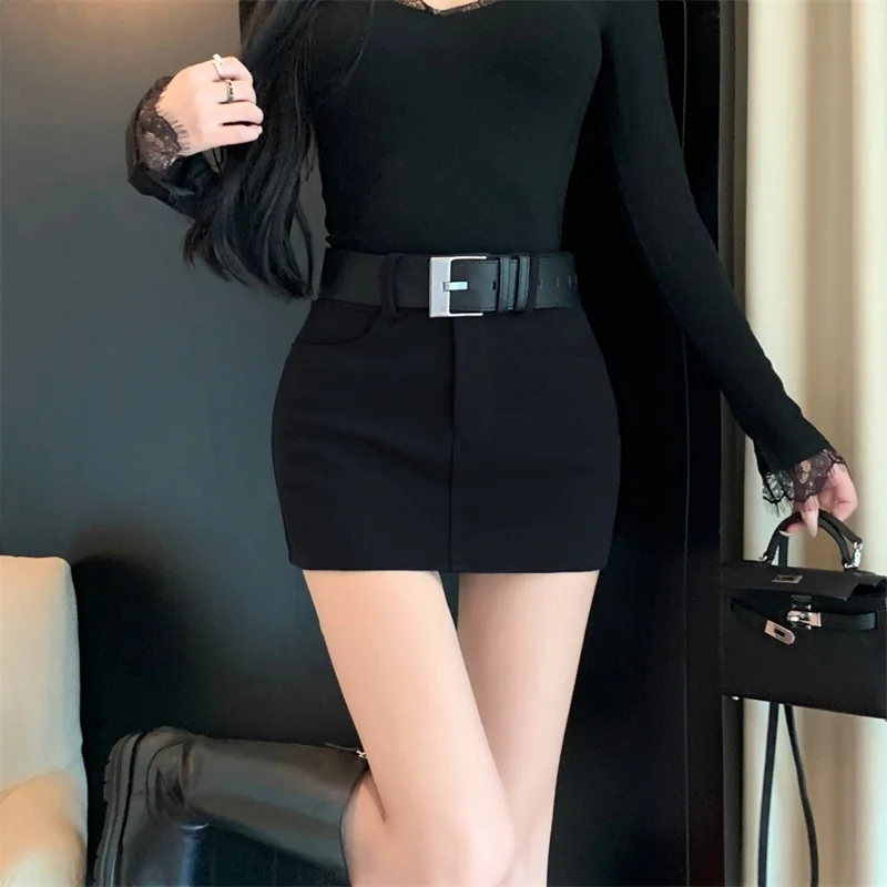 Casual High Waist Anti-Light  Skirt Women's Autumn Winter Sexy Tight Fit Skirt Korean Style Commute Breathable Polyester ...