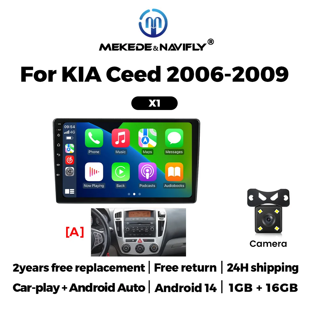 MEKEDE Android 14 IPS Scherm 2 Din Autoradio voor Kia Ceed ED 2006-2012 Draadloze Carplay Navigatie GPS Stereo Multimedia Speler