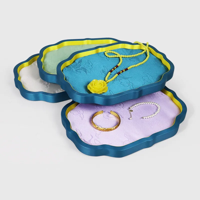 

1Pc Wood Jewelry Display Tray Pendant Necklace Holder Rack Luxury Velvet Earrings Ring Storage For Live Counter Jewelry Shows