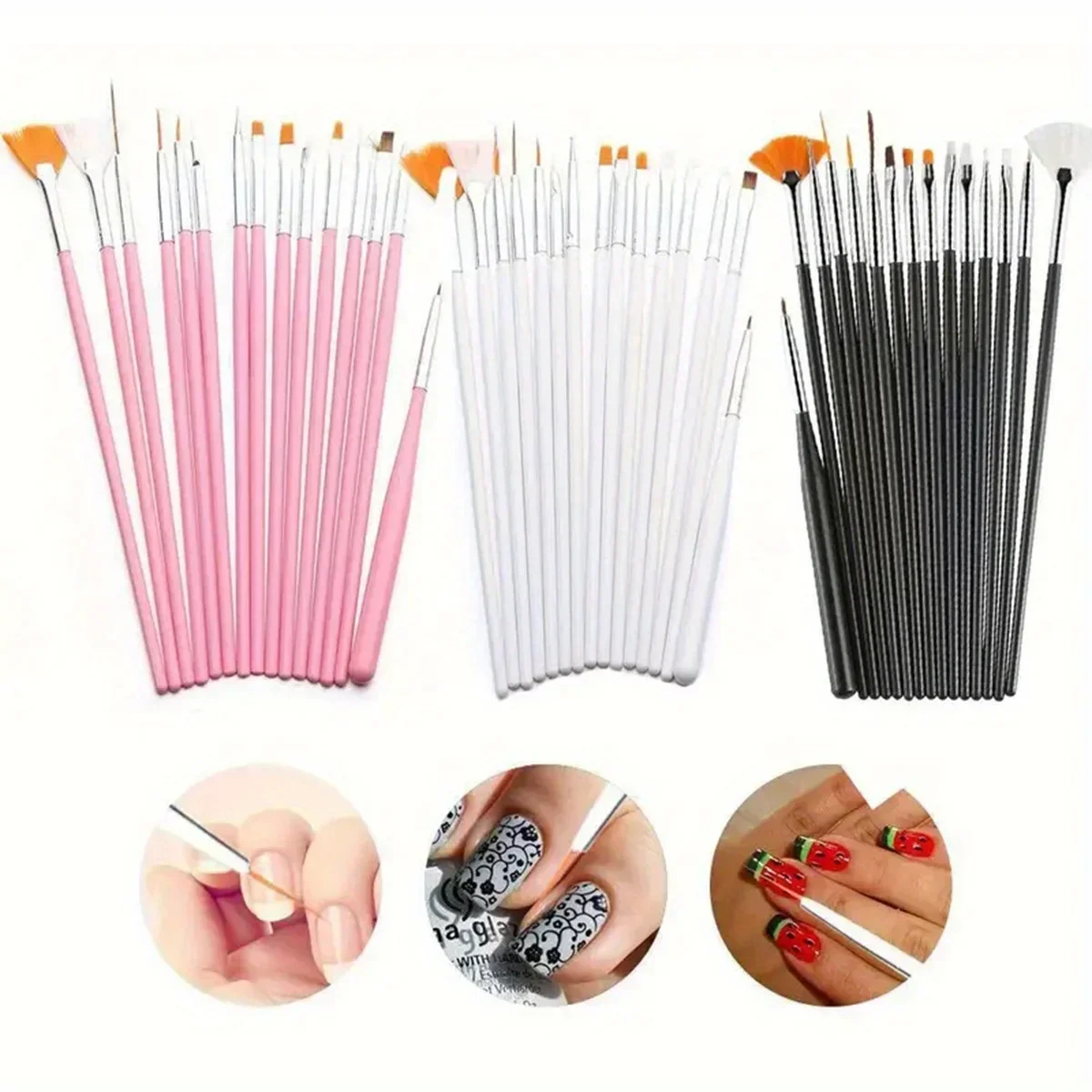 30Pcs Nail Art Brush Design Tip Painting Drawing Carving Dotting Pen FlatFan Liner Acrylic Gel UV Polish Manicure Tools