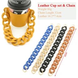 Reusable Leather Cup Coffee Sleeve with Chain Hot Coffee Iced Coffee Sleeve Leather Drink Carrier For Coffee Drinks Coffee Purse