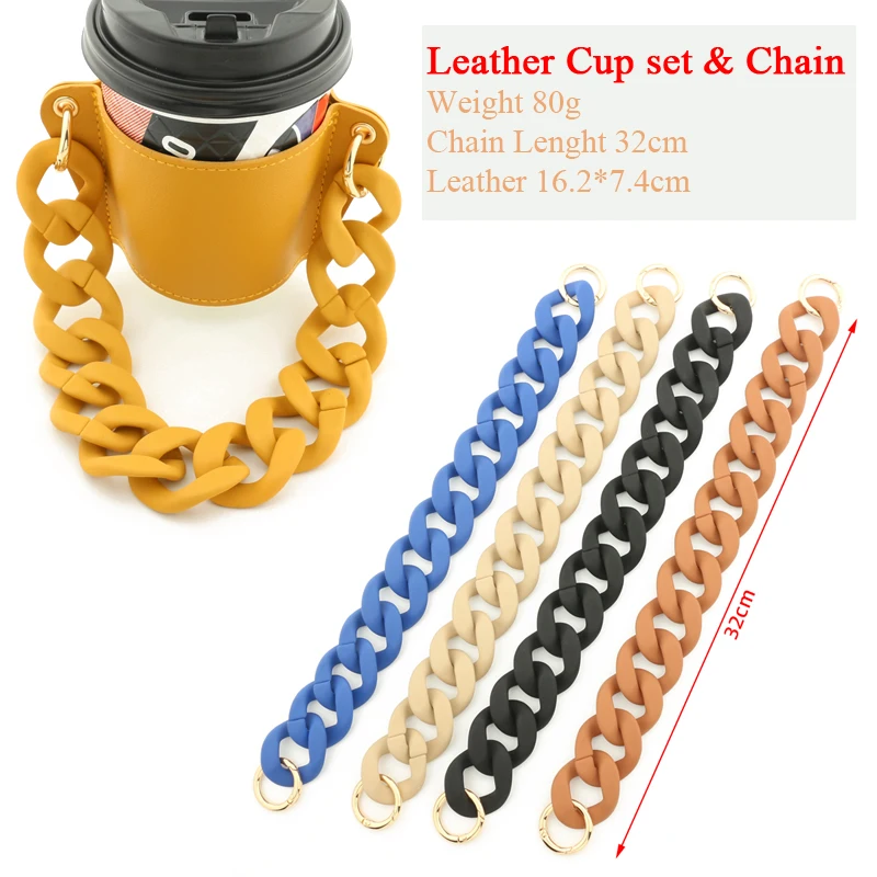 Reusable Leather Cup Coffee Sleeve with Chain Hot Coffee Iced Coffee Sleeve Leather Drink Carrier For Coffee Drinks Coffee Purse